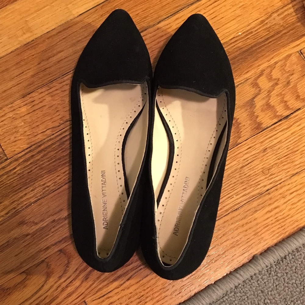Adrienne Vittadini Suede Pointed Black Flats/Loafers